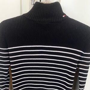 Tommy Hilfiger Black and White Striped Turtleneck Sweater